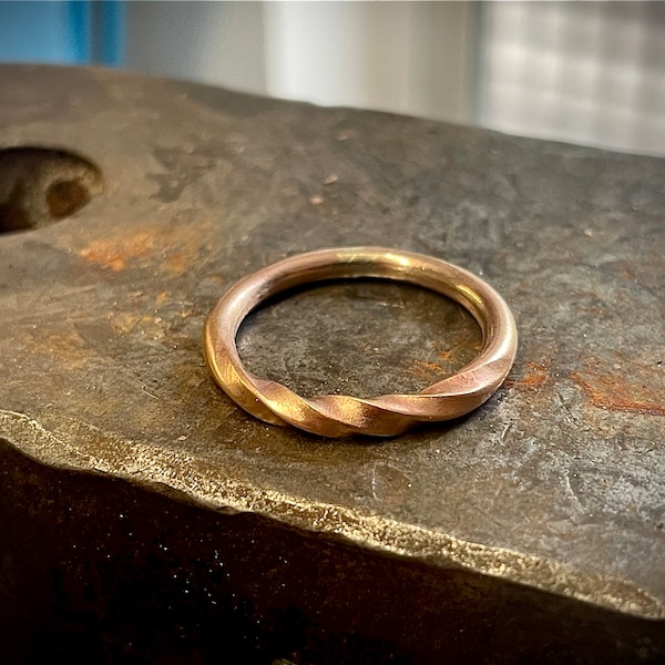 Hand forged Solid Bronze or Fine Silver Viking Twisted Ring, Gifts for him, Gifts for her