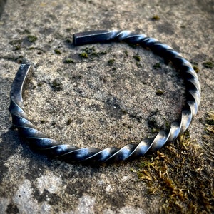 Hand Forged Viking Dense Twisted Blackened Steel Arm Ring Bracelet, Gift for Him, Gift for Her, Fathers Day Gift