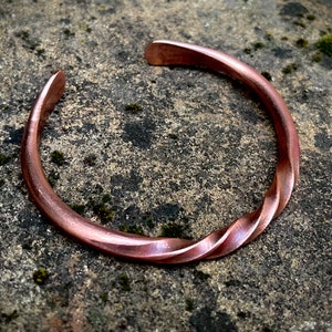 Hand Forged Solid Copper, Bronze or Fine Silver Twisted Viking Oath Ring, Cuff Bracelet, Mens or Womens Cuff Bracelet, Gift For Him