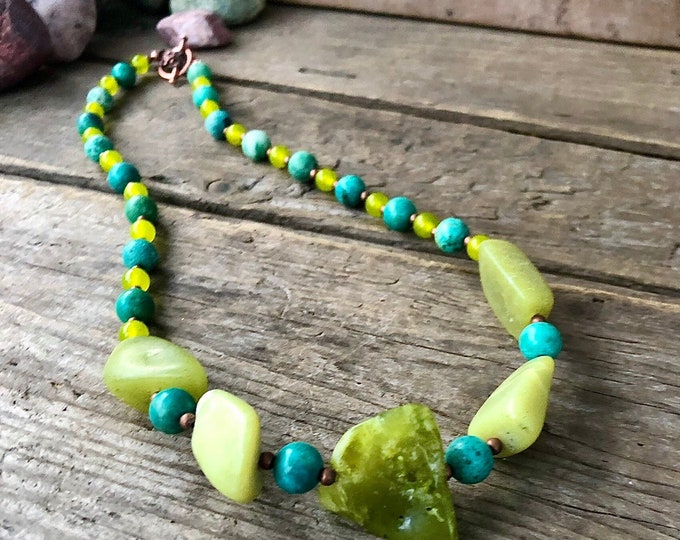 Jade Jasper and Peridot Necklace - 20 inch