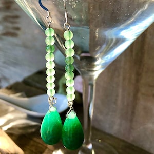 Emerald Green Agate & Aventurine Earrings, Handmade Gemstone Earrings, 25th Birthday Gift for Girlfriend, Boho Healing Statement Jewelry