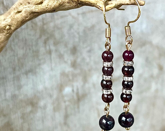 Deep Red Garnet & Rose Gold Pearl Earrings