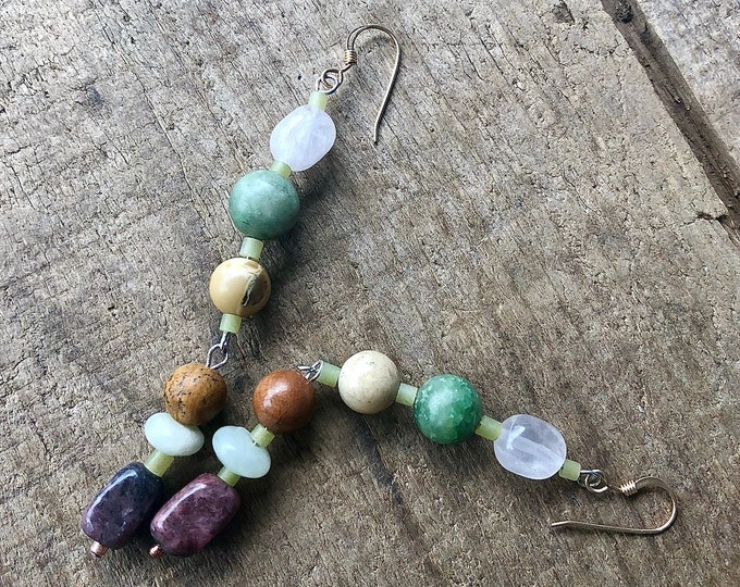 Jasper Agate Aventurine Jade and Quartz Earrings - 3 inch