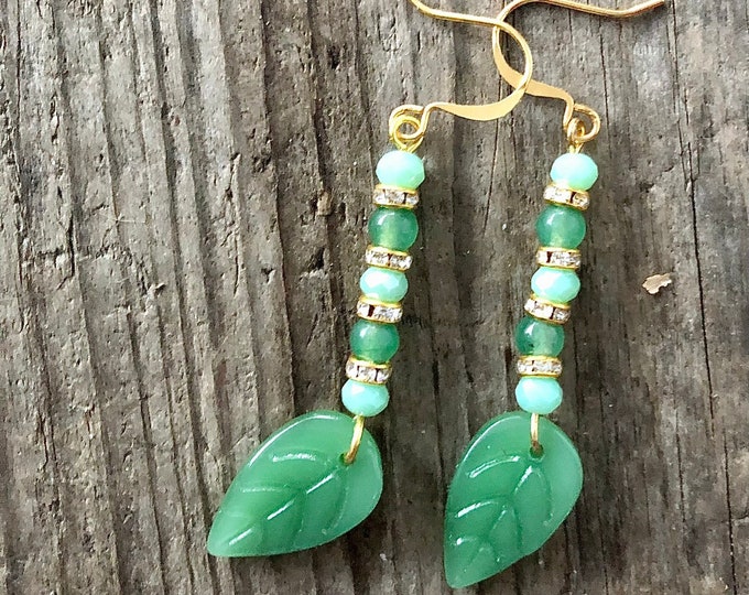 Aventurine & Quartz Crystal Earrings - 2 inch