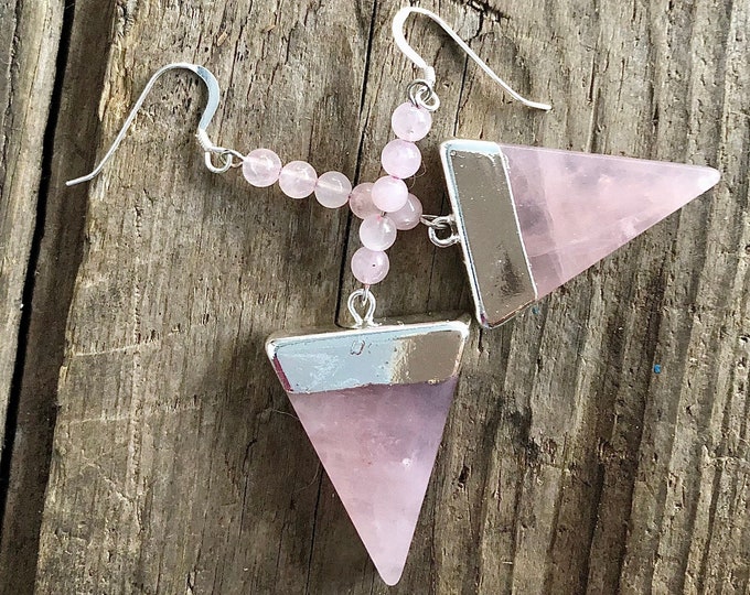 Rose Quartz Drop Earrings - 3 inch