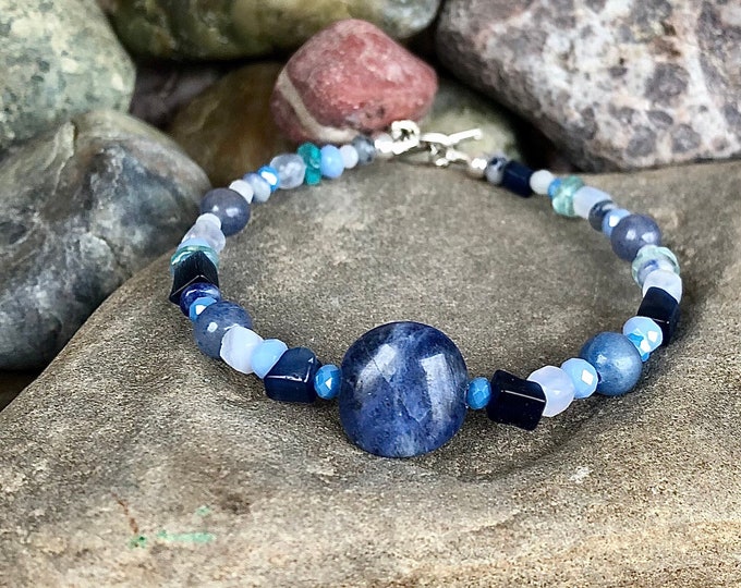 Sodalite Blue Lace Agate Apatite & Quartz Crystal Bracelet - 8 inch*