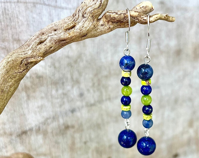 Blue Lapis Lazuli, Green Peridot & Jasper Earrings