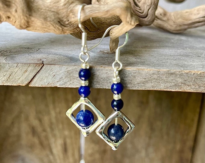 Blue Lapis Lazuli & Silver Earrings