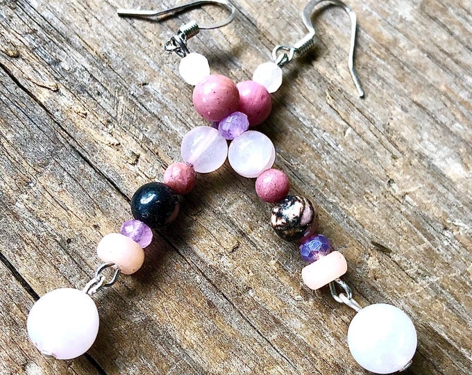 Pink Rhodonite & Rose Quartz Earrings