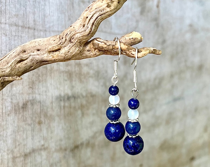 Lapis Lazuli, Opal, & Silver Earrings