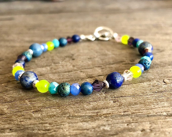 Agate Druzy Lapis Lazuli Peridot & Quartz Crystal Bracelet - 8 inch*