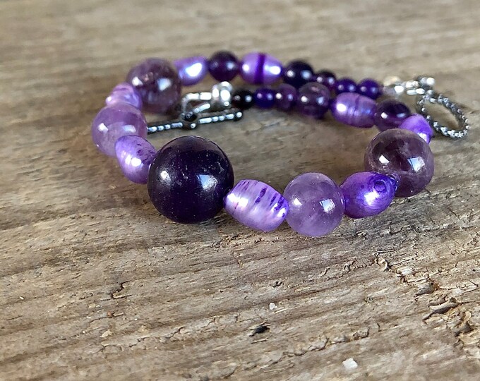 Amethyst & Pearl Bracelet - 8 inch*