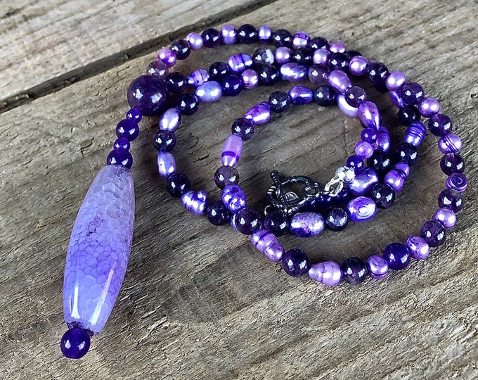 Purple Freshwater Pearl & Amethyst Necklace