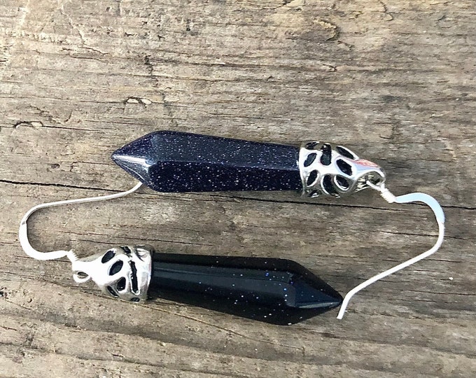 Blue Sandstone & Silver Earrings - 2 inch