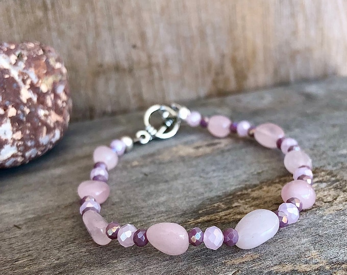 Pink Rose Quartz & Lavender Quartz Crystal Bracelet