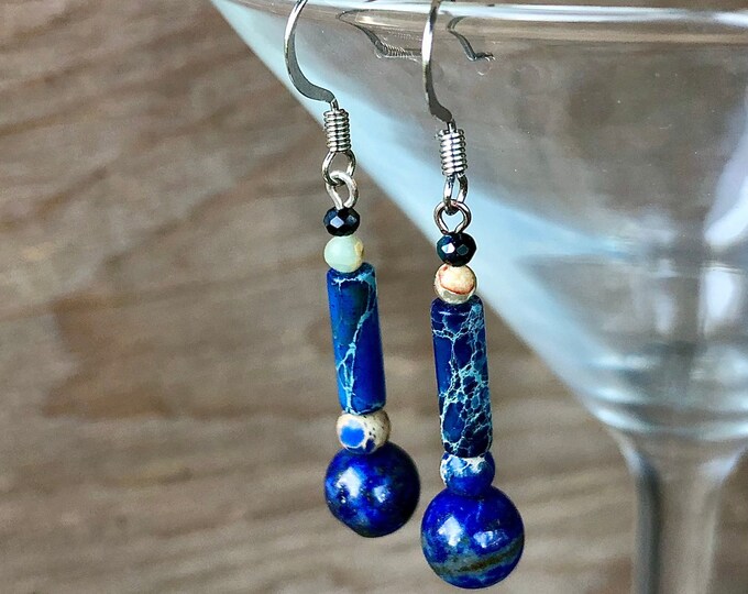 Lapis Lazuli & Snakeskin Jasper Earrings - 2 inch