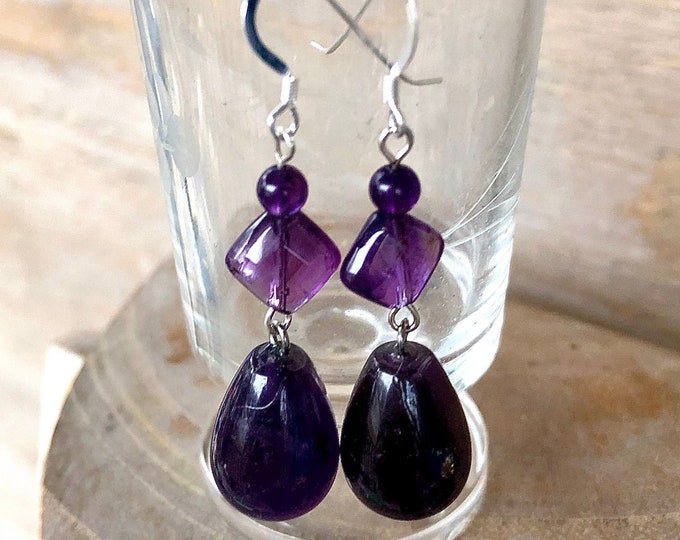 Purple Amethyst Drop Earrings - 2 inch