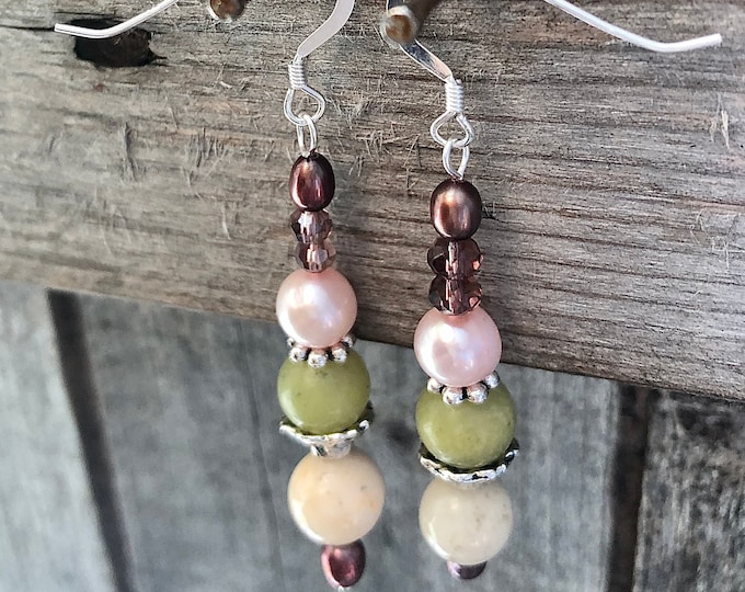 Jade Pearl Quartz Crystal Earrings - 2.5 inch