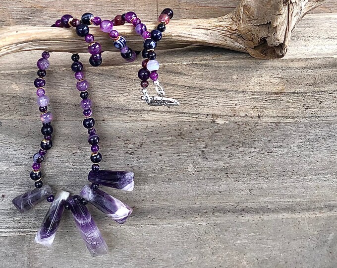 Purple Stripes Agate Necklace - 22 inch