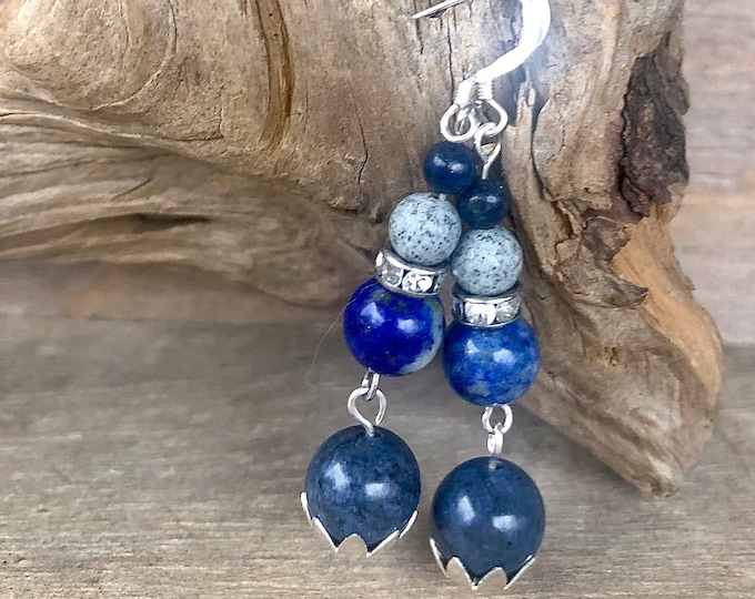 Blue Lapis Lazuli & Sodalite Earrings - 2 inch