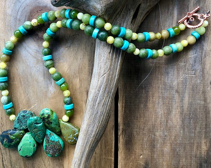 Turquoise & Jade Necklace -18 inch