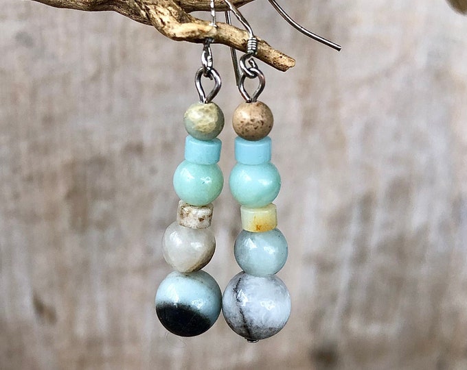 Amazonite  & Sunstone Earrings