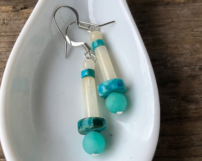 Ocean Jasper Amazonite & Quartz Earrings - 2 inch