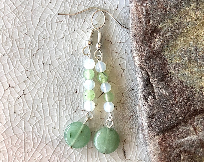Green Aventurine & Iridescent Opal Earrings