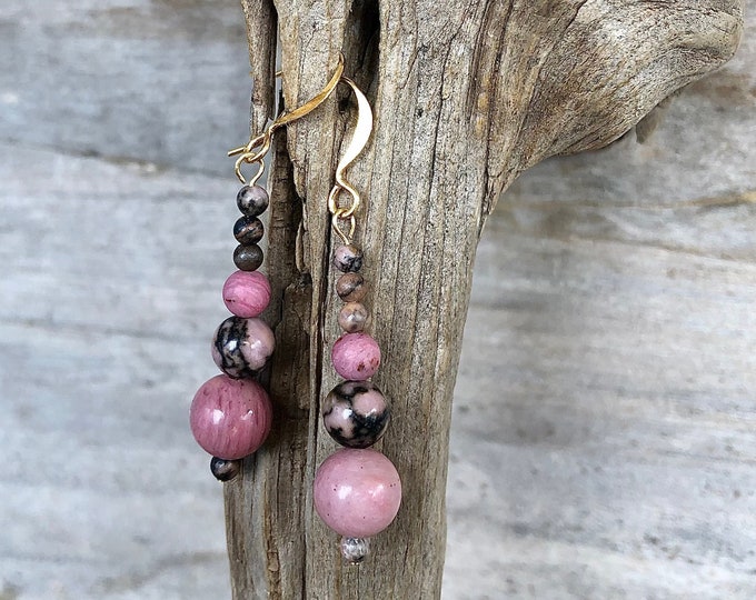 Rhodonite Dangle Earrings - 1.75 inch