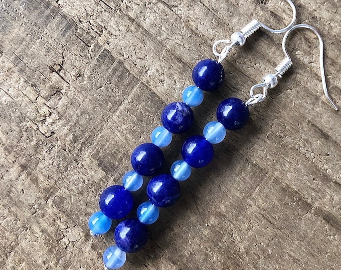 Sapphire & Agate Earrings - 2.5 inch