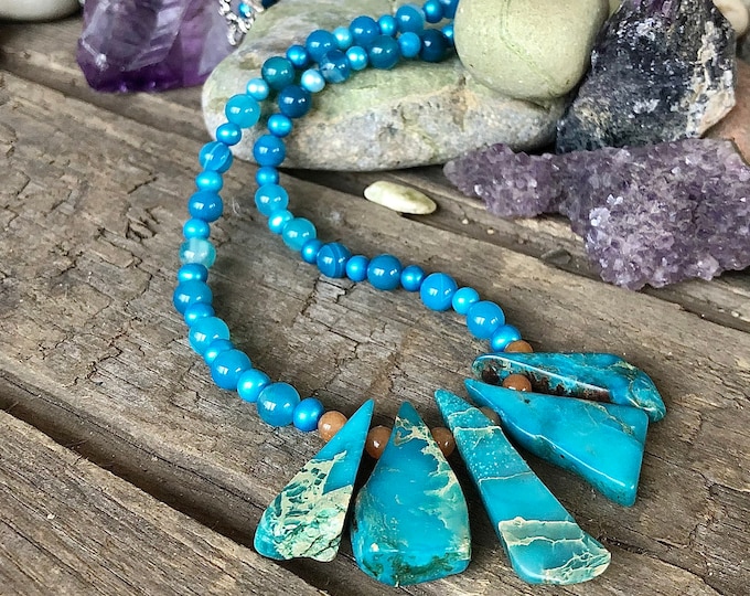 Blue Jasper Agate & Pearl Necklace