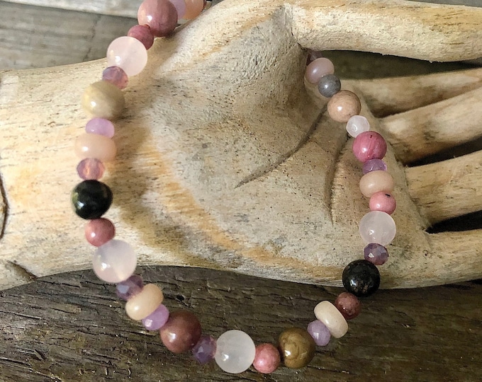 Pink Rhodonite & Rose Quartz Bracelet - 8 inch*