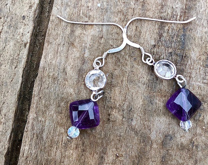 Amethyst & Crystal Earrings - 1.5 inch