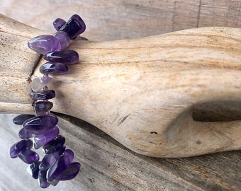 Freeform Purple Amethyst Bracelet, BFF 25th Birthday Gift for Girlfriend, Boho Handmade Gemstone Bracelet, February Birthstone Jewelry