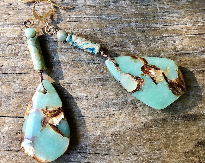 Snakeskin Jasper & Copper Bornite Earrings - 2 inch