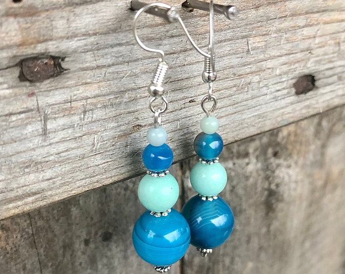 Agate & Amazonite Earrings - 2 inch