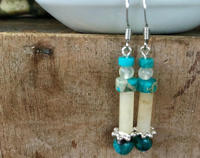 Ocean Jasper & Quartz Earrings - 2 inch