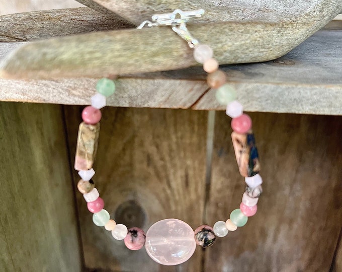Pink Rose Quartz, Rhodonite, Rhodochrosite & Aventurine Bracelet