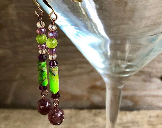 Quartz Crystal Jasper  Peridot & Lepidolite Earrings