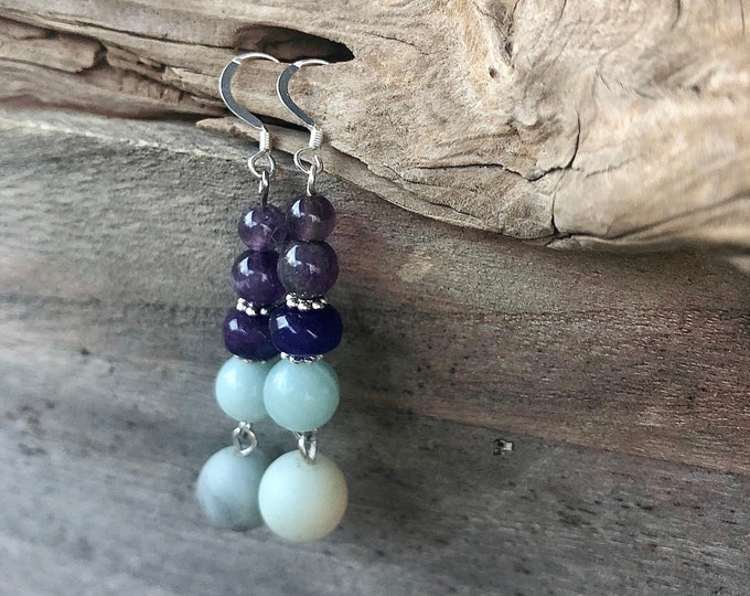 Blue Amazonite & Purple Amethyst Earrings - 2.5 inch