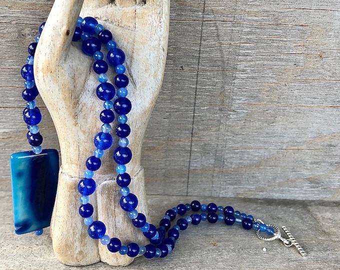 Sapphire Agate Necklace - 27 inch