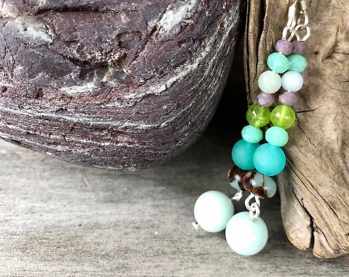 Amazonite, Quartz Crystal, Jasper & Peridot Earrings