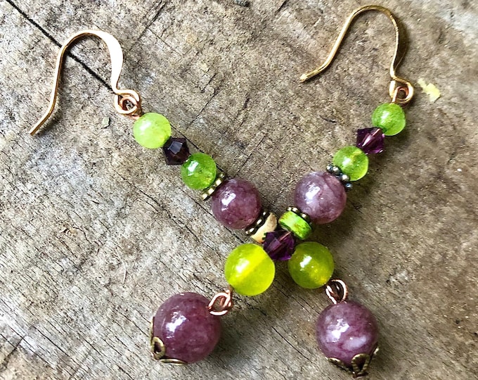 Quartz Crystal Jasper  Peridot & Lepidolite Earrings