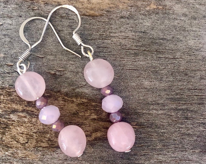 Rose Quartz & Crystal Drop Earrings - 1.5 inch