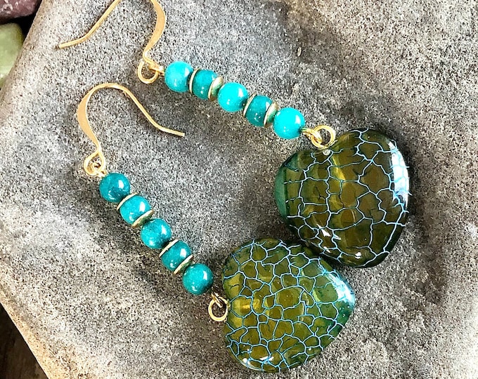 Dragon Veins Agate & Gold Earrings