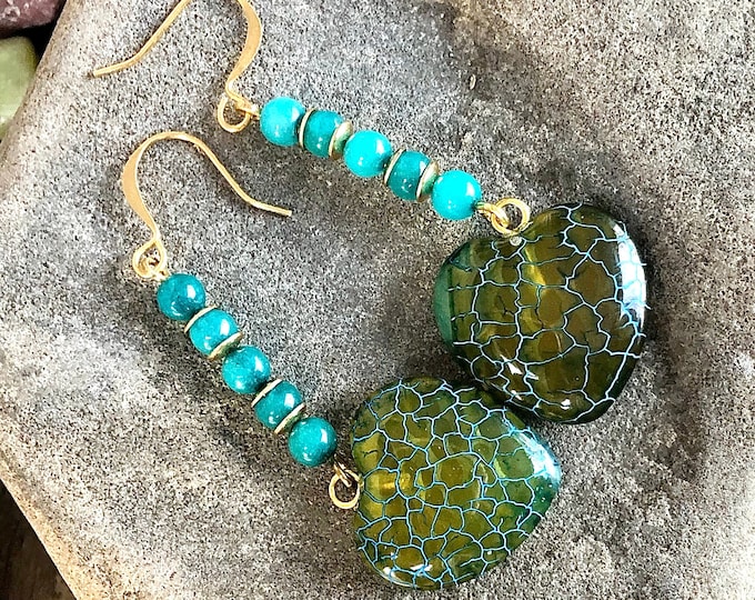 Dragon Veins Agate & Gold Earrings - 2.5 inch