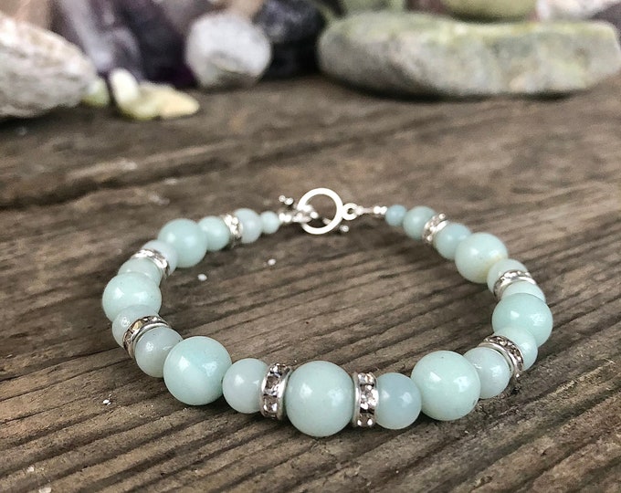 Blue Amazonite & Crystal Bracelet - 8 inch*