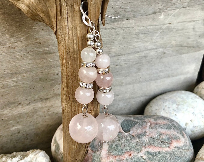 Rose Quartz & Crystal Drop Earrings