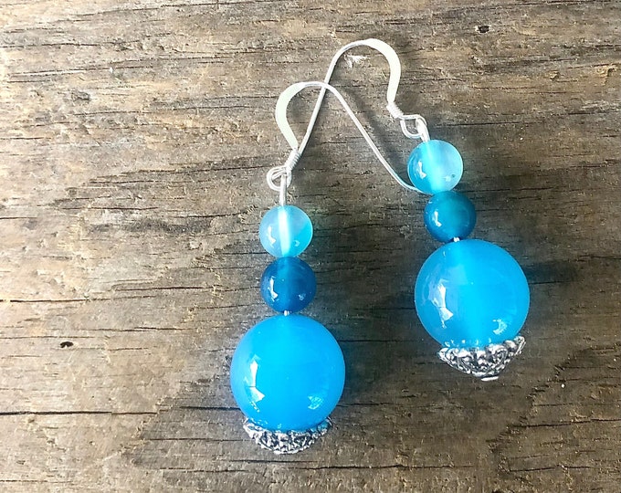 Blue Agate Earrings - 2 inch