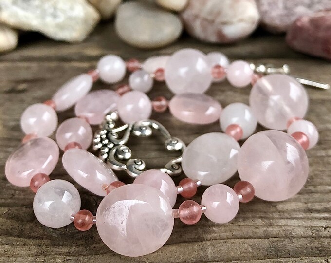 Rose Quarts & Cherry Quartz Necklace - 19 inch